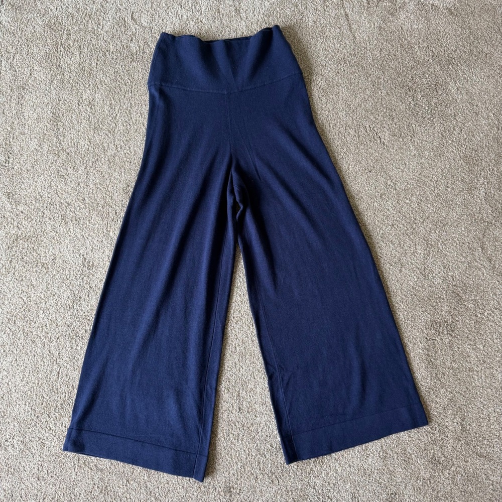 Alashan Silk & Cashmere Pull On Cropped Pants M Navy Blue Casual Lounge NWT